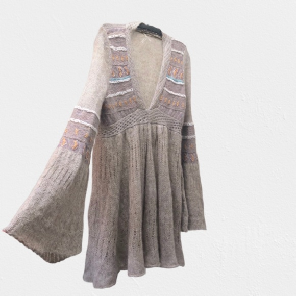 Free People Mohair blend Sweater dress BOHO sleeve - Picture 5 of 8